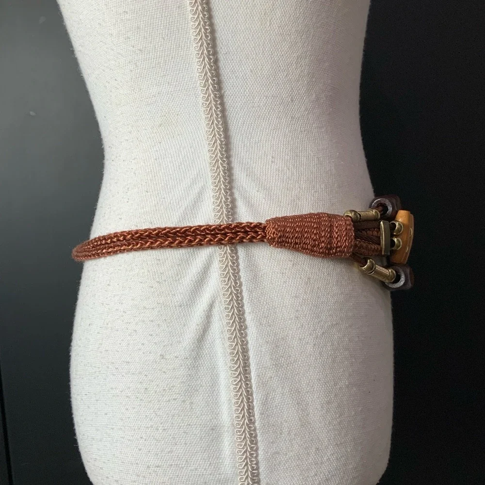 Vintage Bohemian wooden belt with brass accents size small/medium